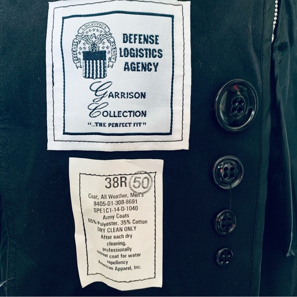 Defense Logistics Agency All Weather Lined Black Army Trench Coat 38R - Picture 12 of 12